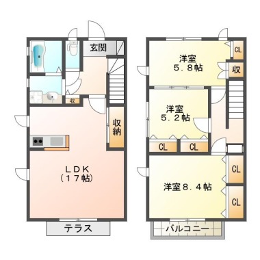 佐古六番町 アパート 3LDK E-1の間取り図