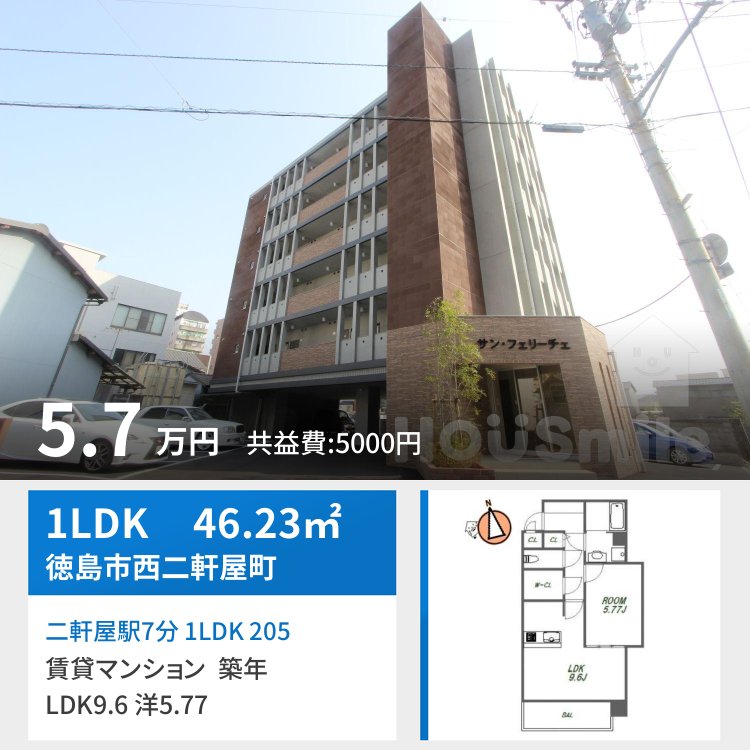二軒屋駅7分 1LDK 205