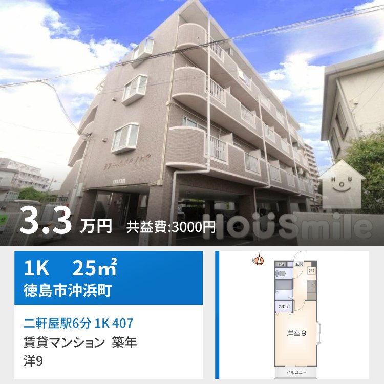 二軒屋駅6分 1K 407