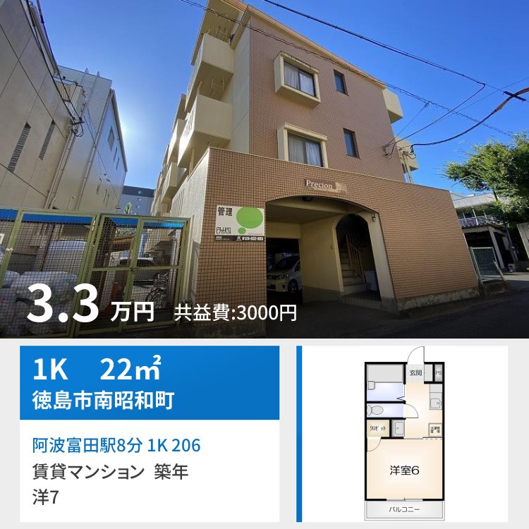 阿波富田駅8分 1K 206