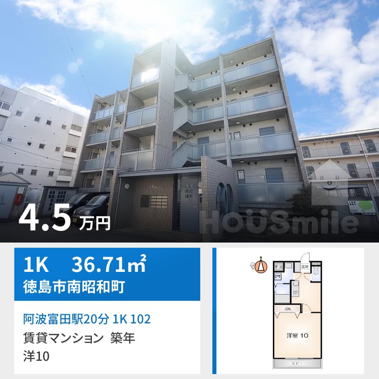 阿波富田駅20分 1K 102