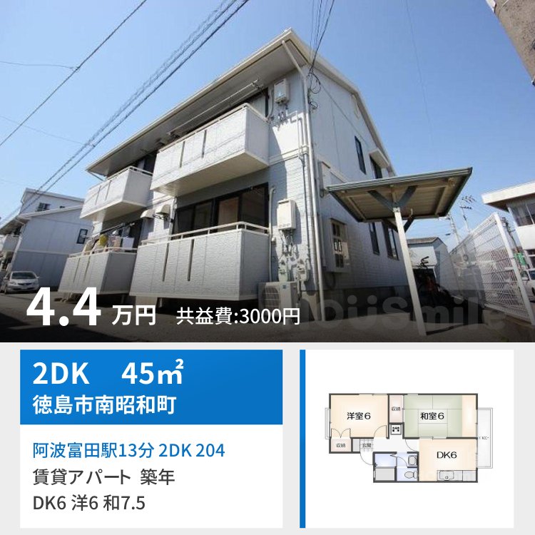 阿波富田駅13分 2DK 204