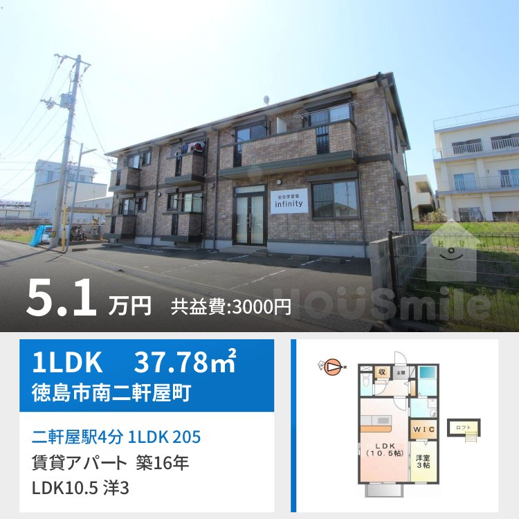 二軒屋駅4分 1LDK 205