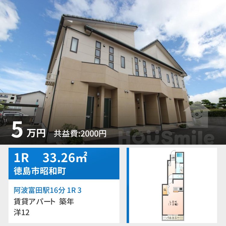 阿波富田駅16分 1R 3
