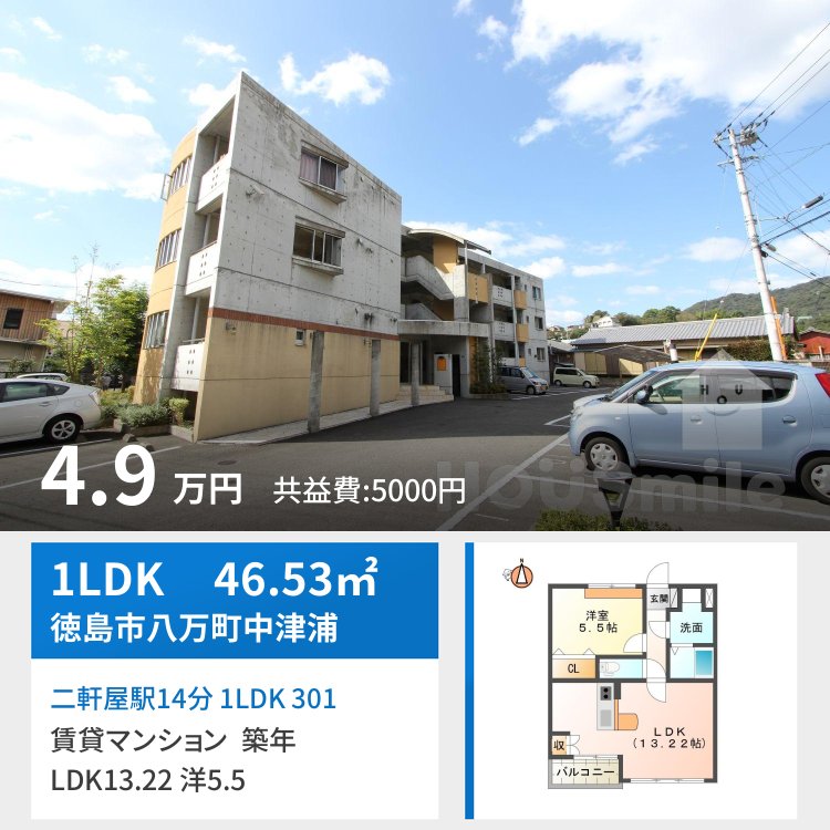 二軒屋駅14分 1LDK 301