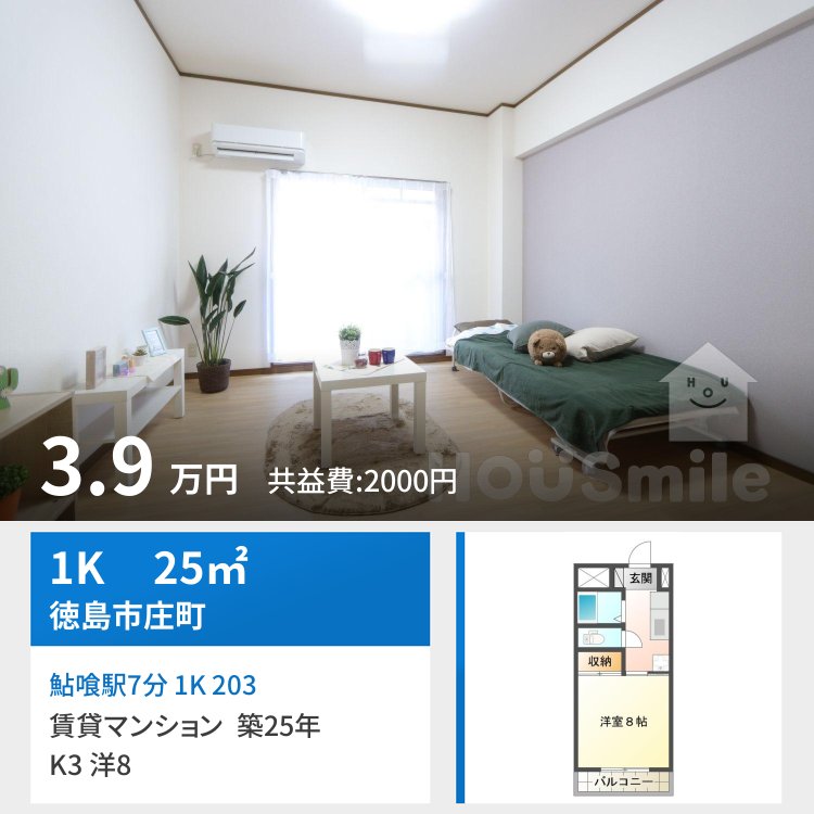 鮎喰駅7分 1K 203