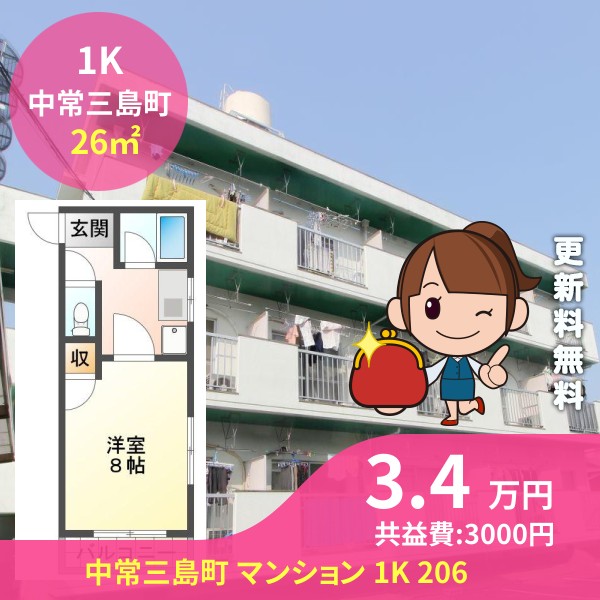 中常三島町 マンション 1K 206