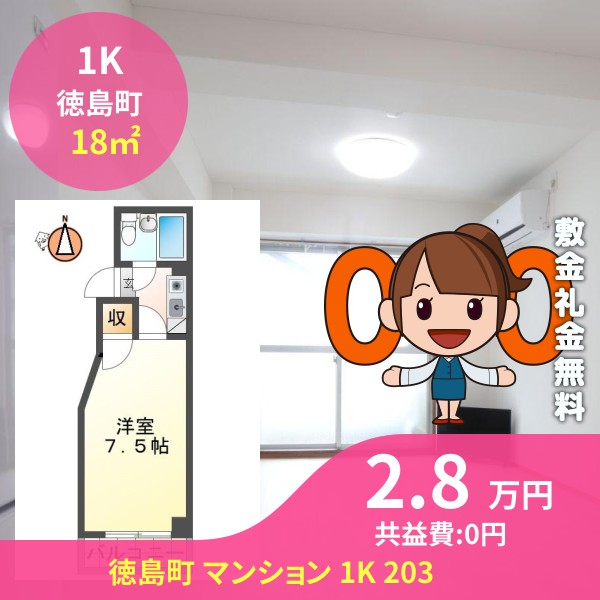 徳島町 マンション 1K 203