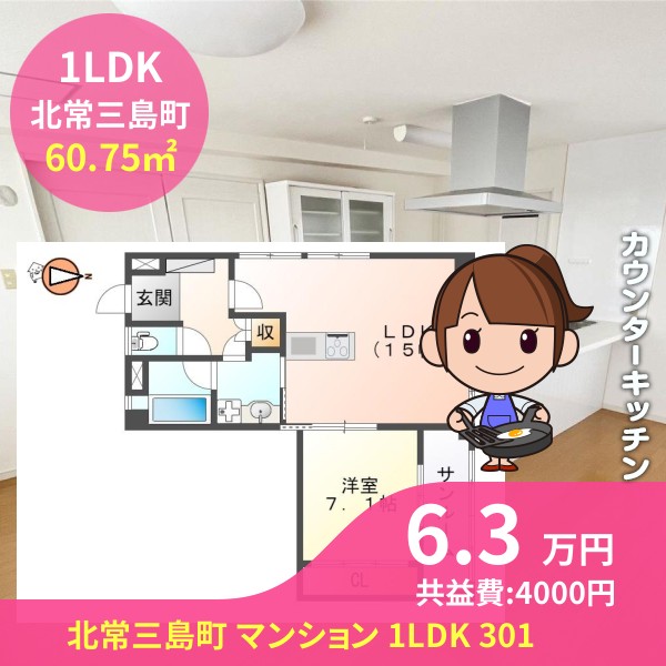 北常三島町 マンション 1LDK 301