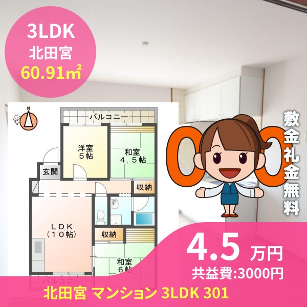 北田宮 マンション 3LDK 301