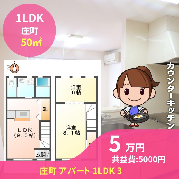 庄町 アパート 1LDK 3