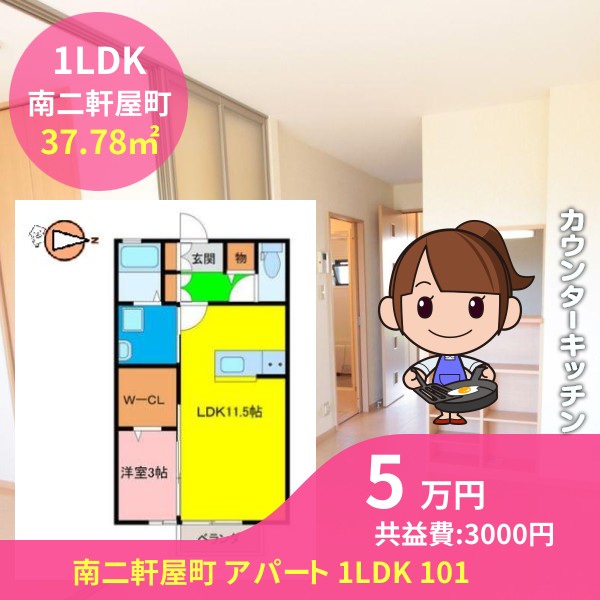 南二軒屋町 アパート 1LDK 101