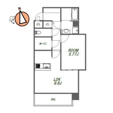 西二軒屋町 マンション 1LDK 505の間取り図