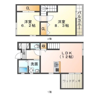 大原町 一戸建て 2LDK Dの間取り図