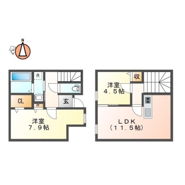 勝占町 アパート 2LDK Dの間取り図