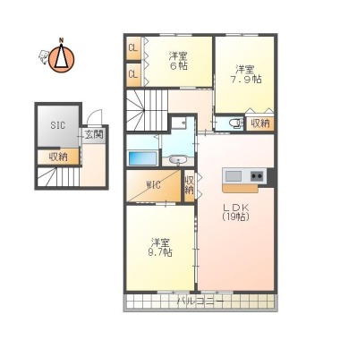 新浜町 アパート 3LDK Bの間取り図