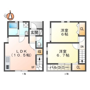 八万町 アパート 2LDK Bの間取り図