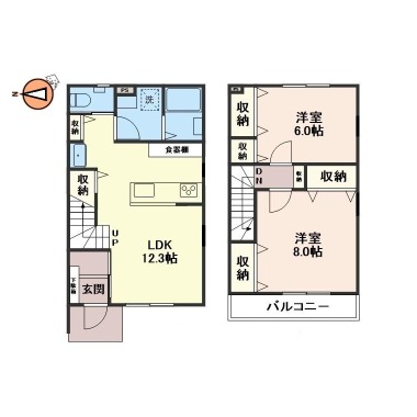 上吉野町 アパート 2LDK Aの間取り図