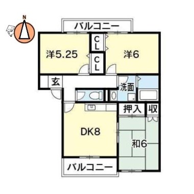 川内町鈴江南 アパート 3DK 201の間取り図