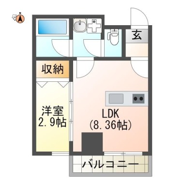 幸町 マンション 1LDK 201の間取り図