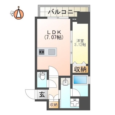 幸町 マンション 1LDK 403の間取り図