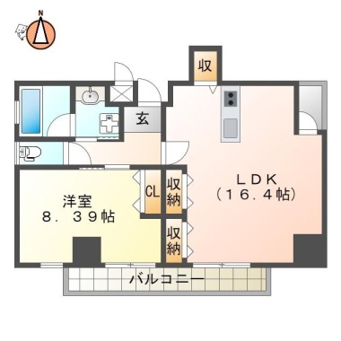 幸町 マンション 1LDK 701の間取り図