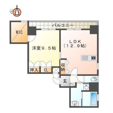 幸町 マンション 1LDK 702の間取り図