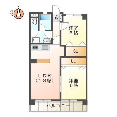 津田本町 マンション 2LDK 205の間取り図