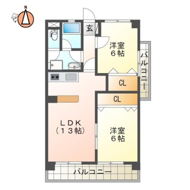 津田本町 マンション 2LDK 306の間取り図