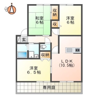 金沢 アパート 3LDK 101の間取り図