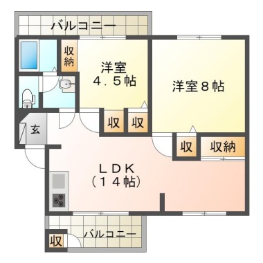 北矢三町 マンション 2LDK 102の間取り図