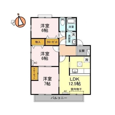 コスモタウンD棟 102の間取り図