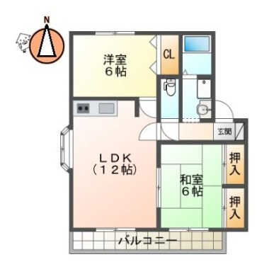 名東町 アパート 2LDK B102の間取り図