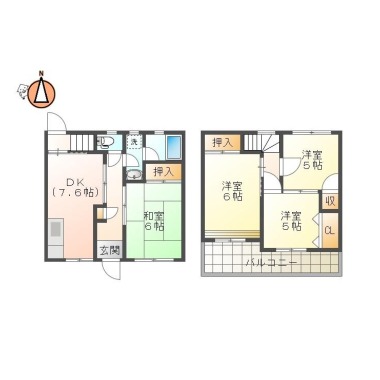 名東町 アパート 4DK 1の間取り図