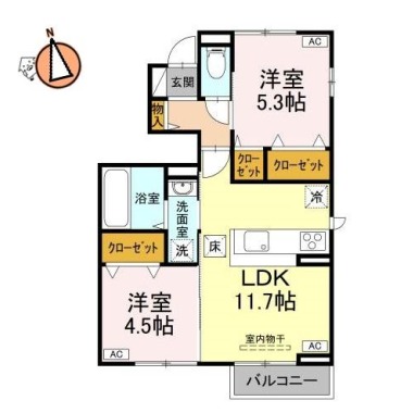 北矢三町 アパート 2LDK 101の間取り図