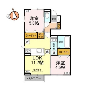 北矢三町 アパート 2LDK 105の間取り図