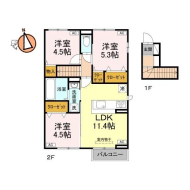 北矢三町 アパート 3LDK 201の間取り図