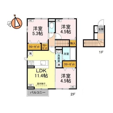 北矢三町 アパート 3LDK 202の間取り図