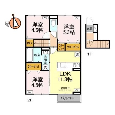 北矢三町 アパート 3LDK 203の間取り図