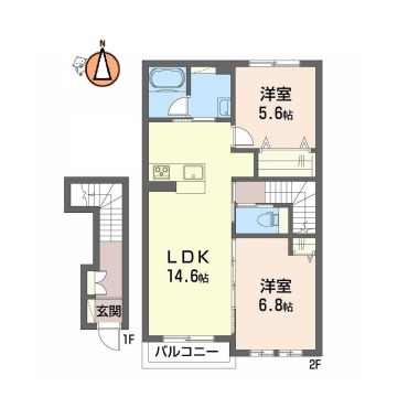 春日 アパート 2LDK 201の間取り図