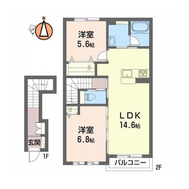 春日 アパート 2LDK 202の間取り図