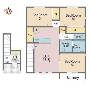 八万町 アパート 3LDK 201の間取り図