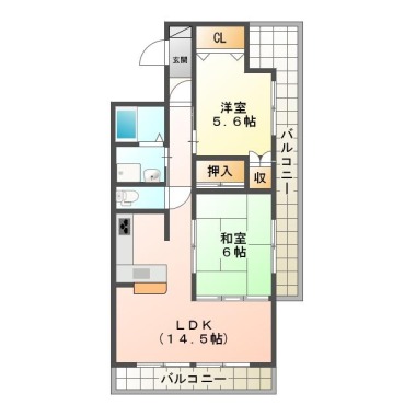 沖浜町 マンション 2LDK 6Fの間取り図