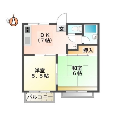 北田宮 アパート 2DK 101の間取り図