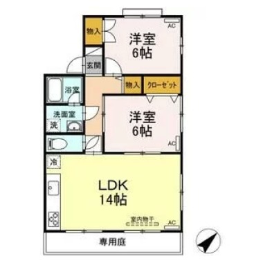 セジュール吉岡 E棟 E101の間取り図