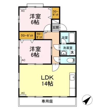 セジュール吉岡 E棟 E102の間取り図