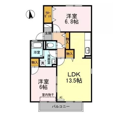 ルミナス山城 B棟 B101の間取り図