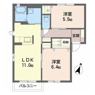 メゾンドソレイユ 1番館 201の間取り図