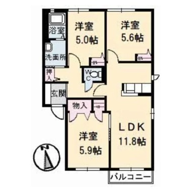 メゾンドソレイユ 2番館 205の間取り図