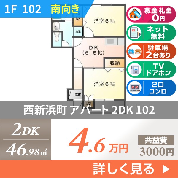 西新浜町 アパート 2DK 102